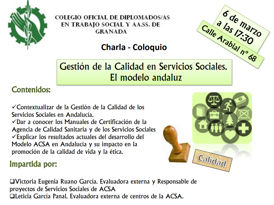 El Colegio imparte el día 6 de marzo una charla de Calidad en los Servicios Sociales