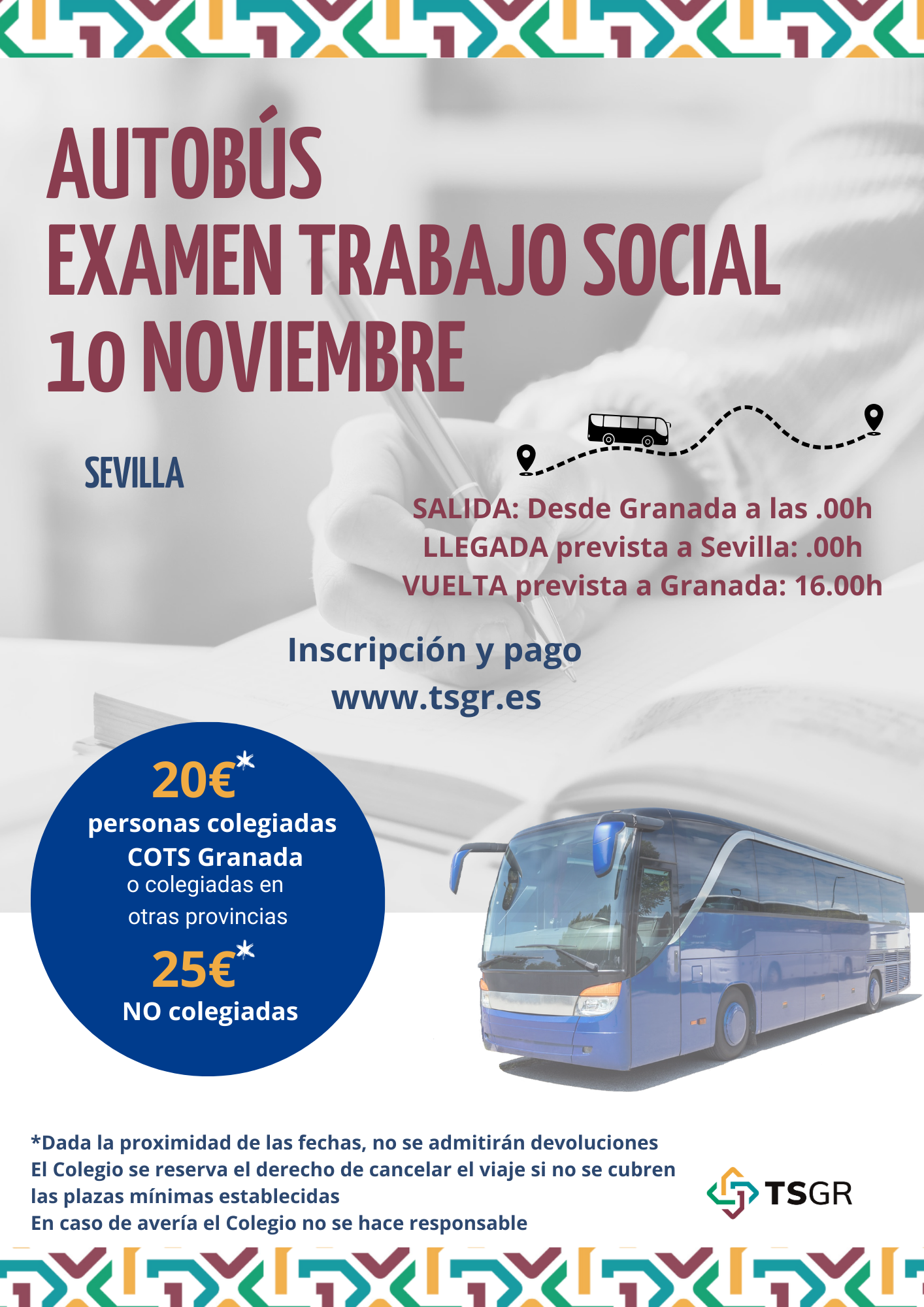 AUTOBÚS EXAMEN TRABAJO SOCIAL. 10 NOVIEMBRE. SEVILLA