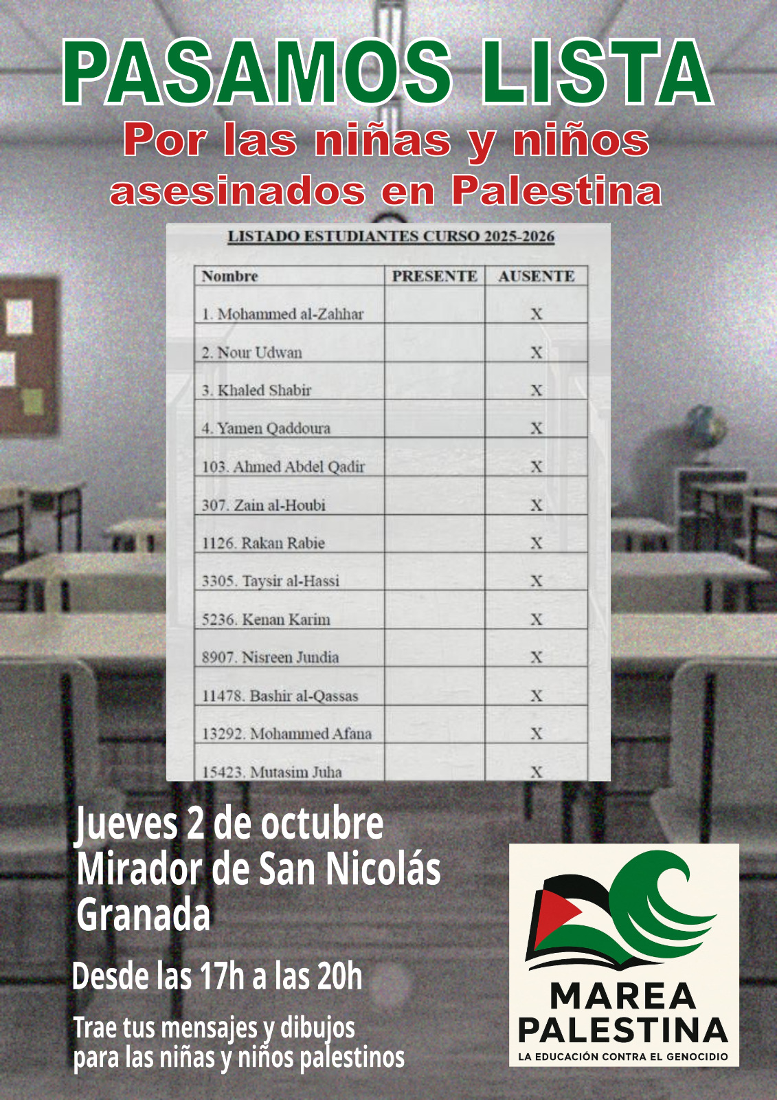 El Colegio se suma a la acción “Pasamos lista” por la infancia palestina