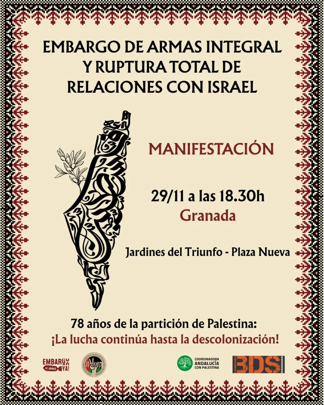 El Colegio acompaña la movilización por Palestina convocada este sábado en Granada