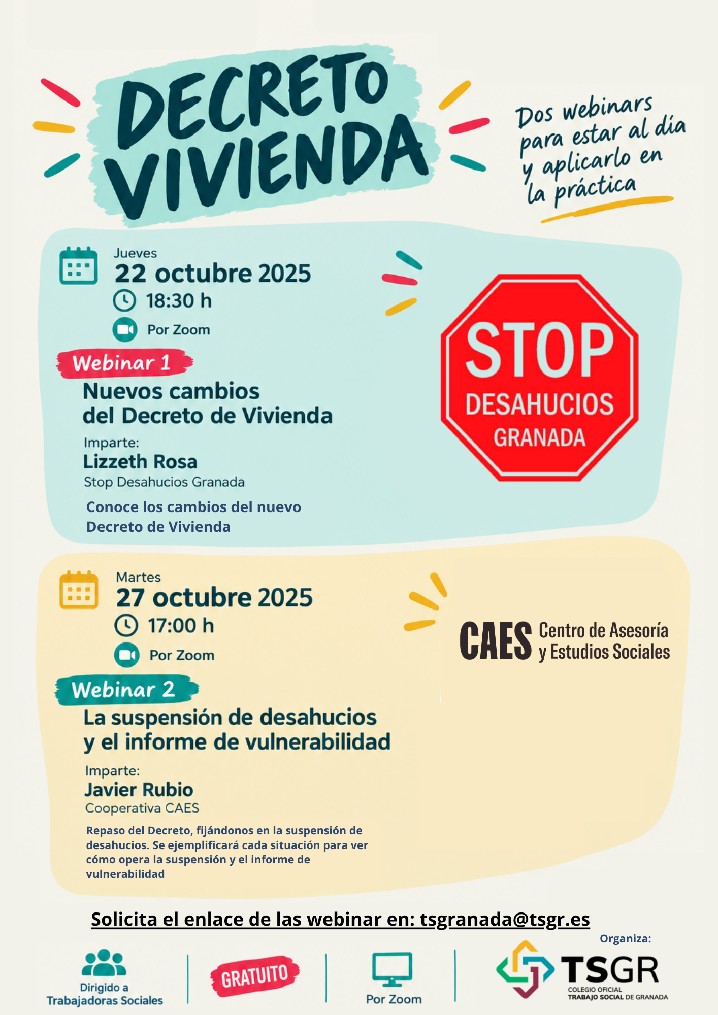 WEBINARS SOBRE VIVIENDA. 22 Y 27 oct