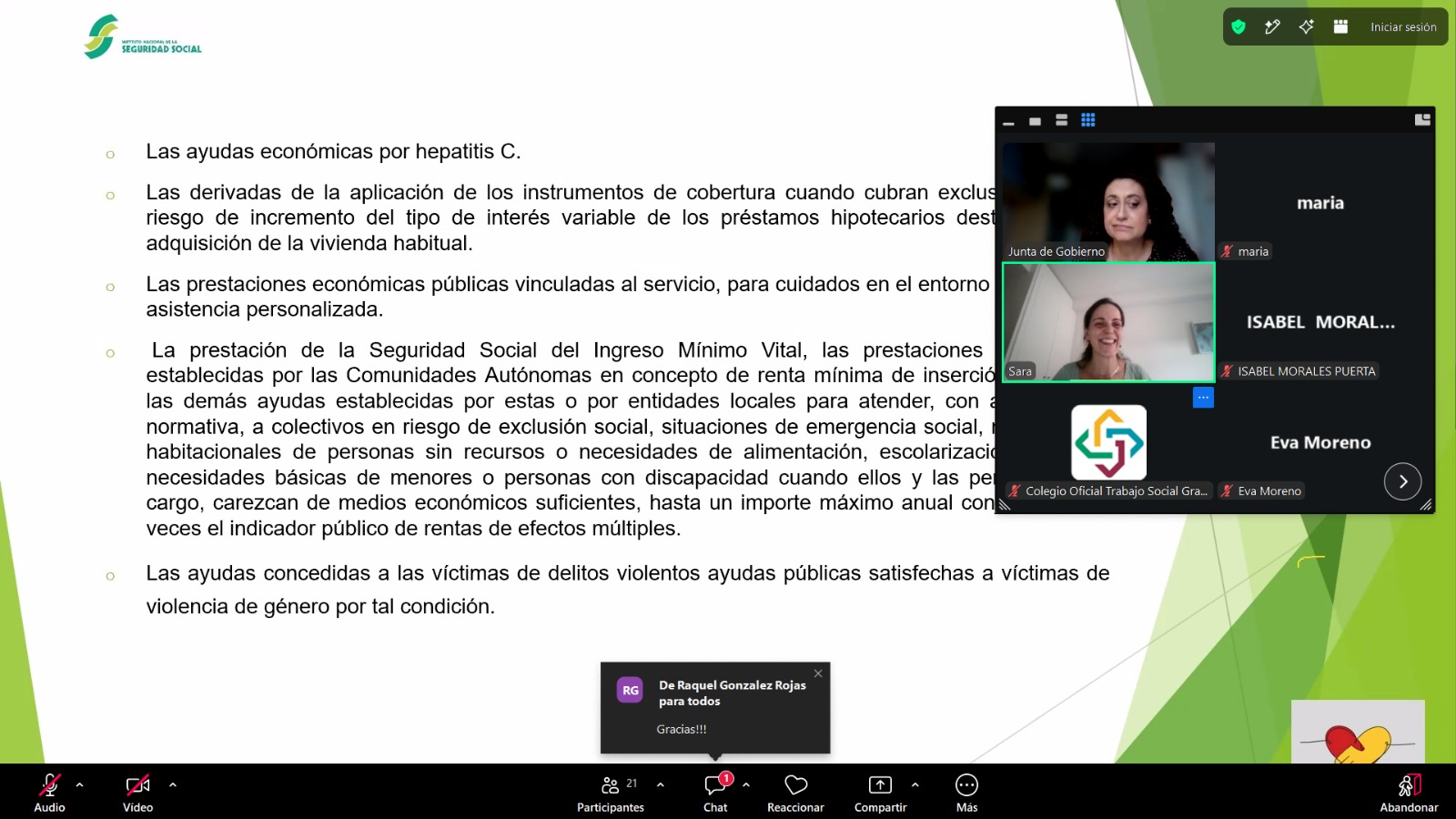 El Colegio aborda las claves del Ingreso Mínimo Vital en una webinar con una treintena de trabajadoras sociales